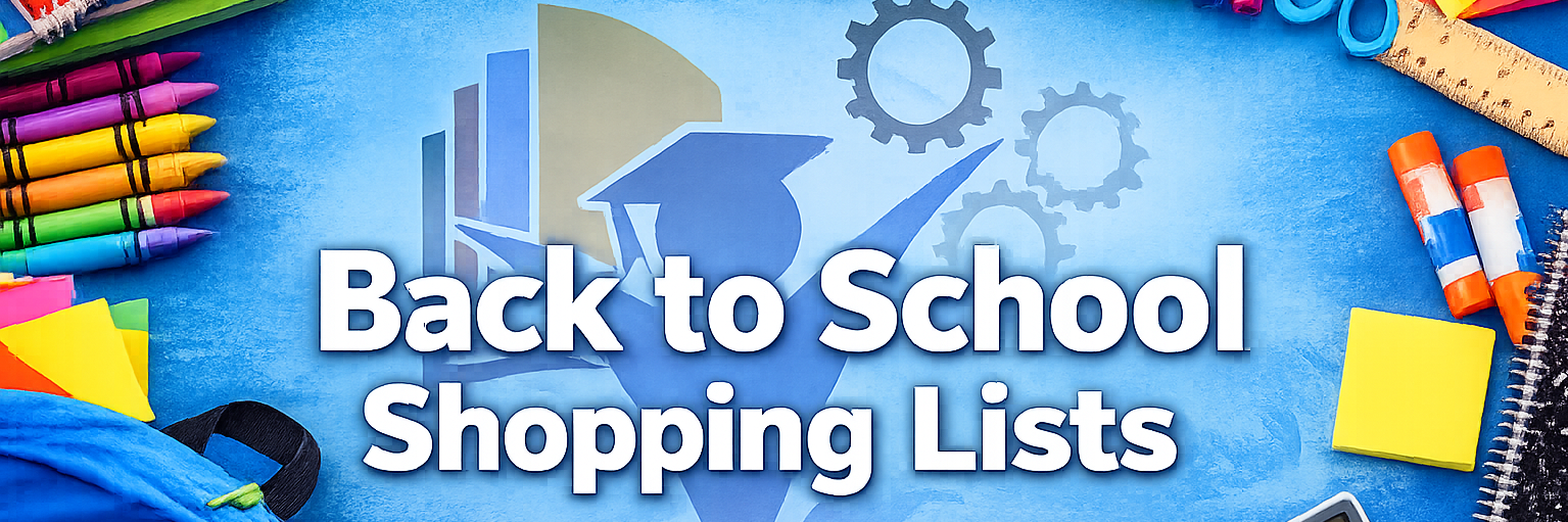 Back to school supplies scattered around the KCPS logo and text on top.